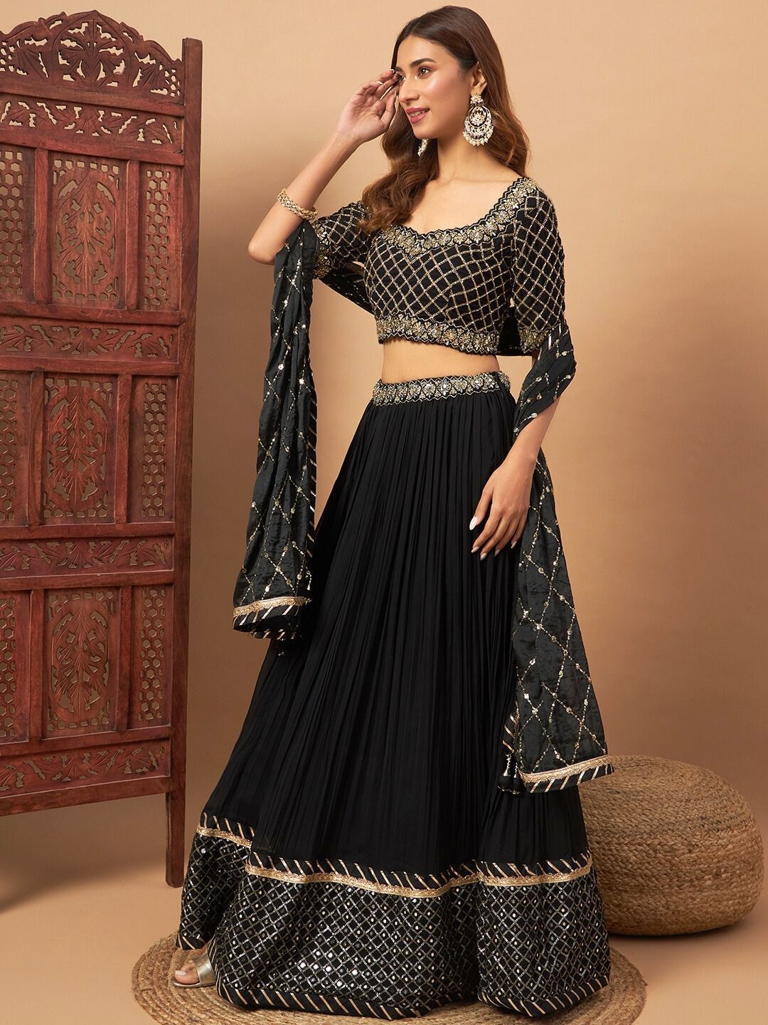 mirror embellished flared lehenga with choli & dupatta mirror embellished flared lehenga with choli & dupatta