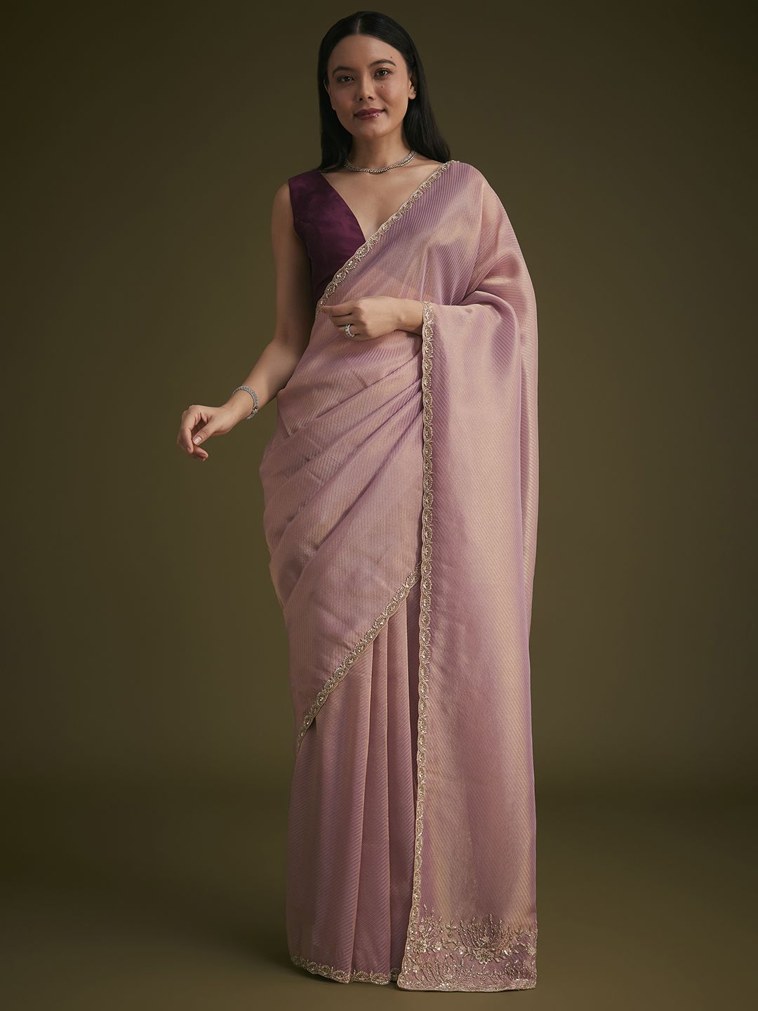 kalki fashion striped sequinned tissue saree with contrast blouse kalki fashion striped sequinned tissue saree with contrast blouse