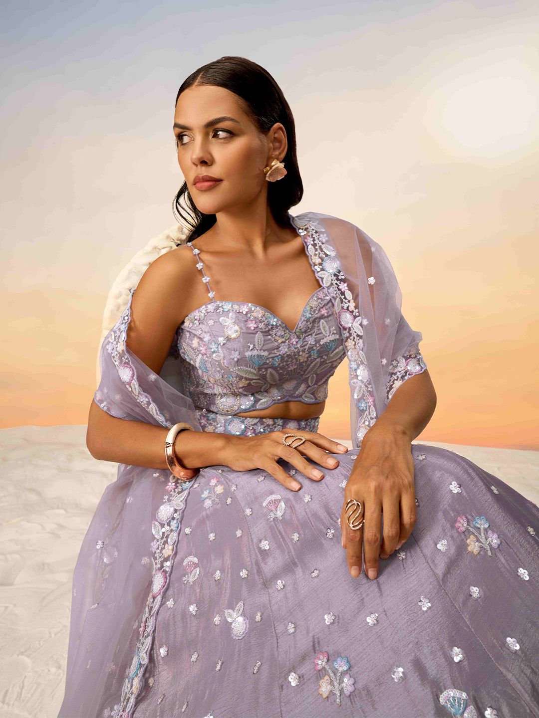 embroidered sequinned semi stitched lehenga & unstitched blouse with dupatta embroidered sequinned semi stitched lehenga & unstitched blouse with dupatta