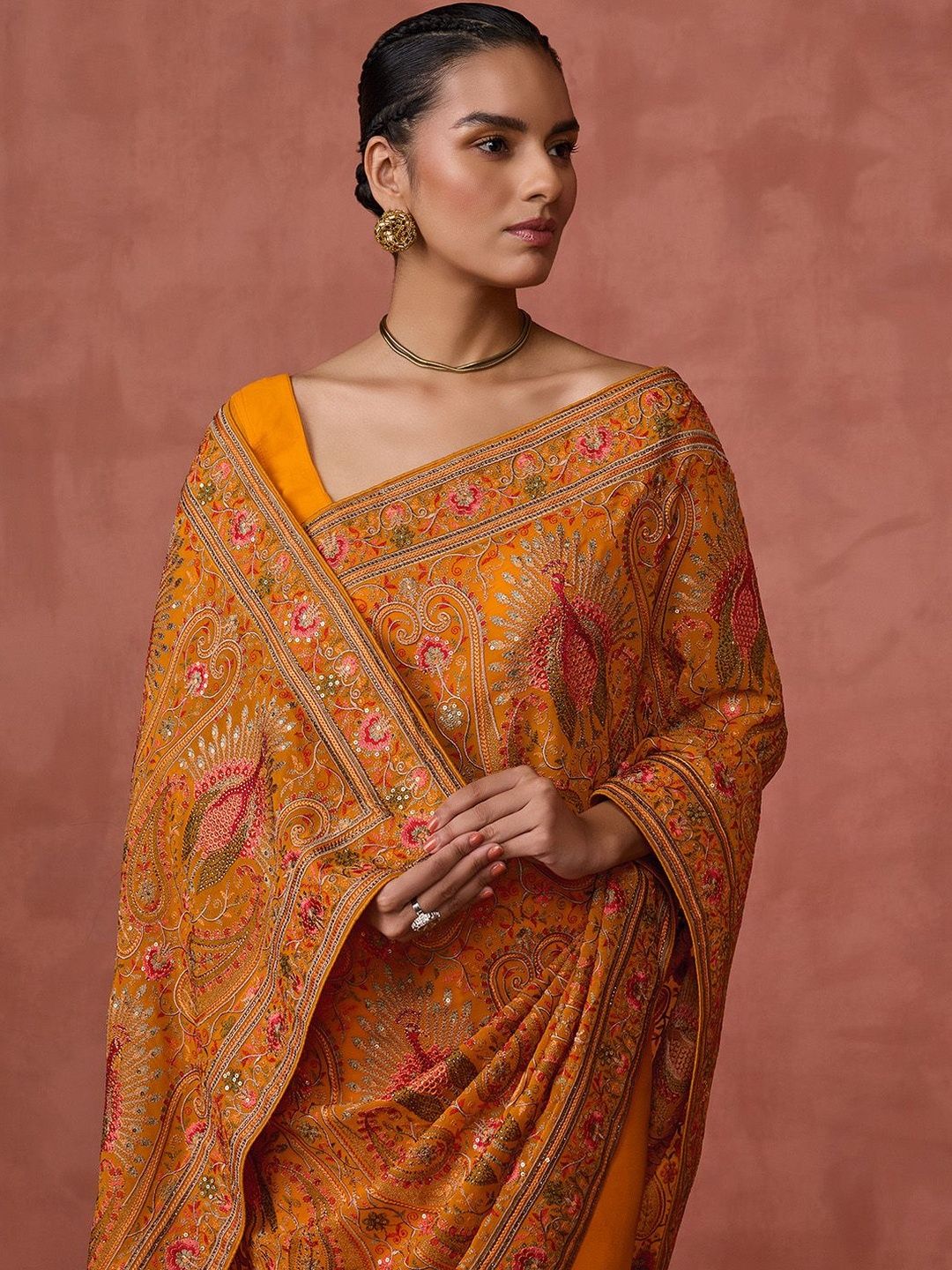 soch ethnic motifs embroidered sequinned pure georgette saree soch ethnic motifs embroidered sequinned pure georgette saree