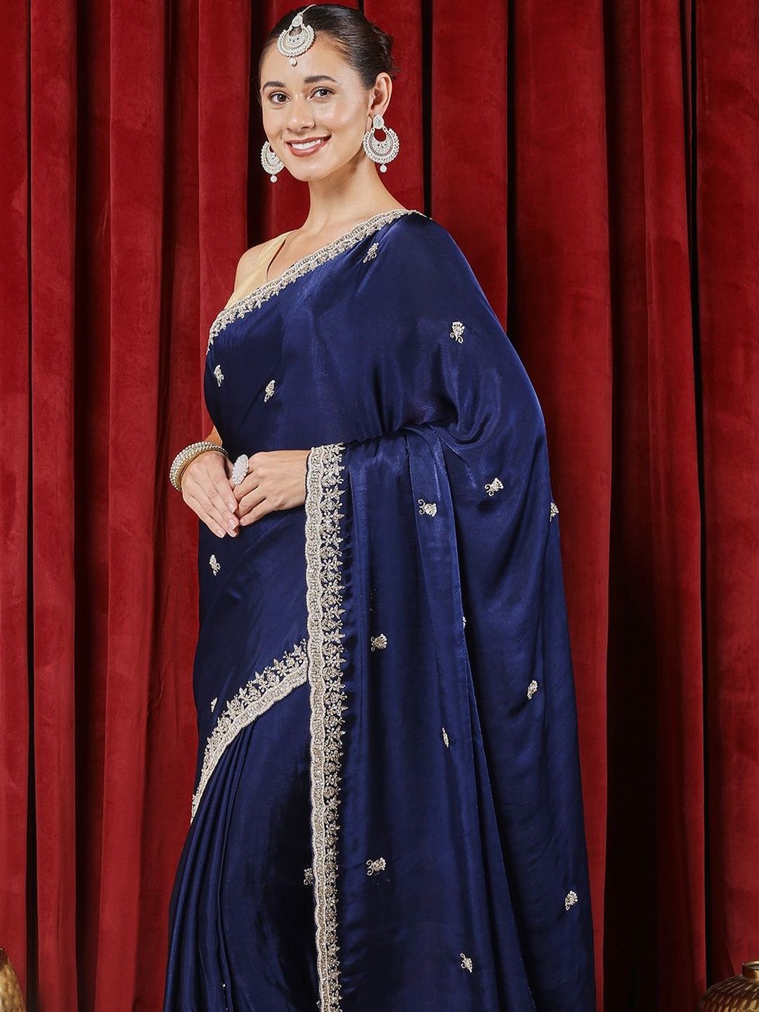 meena bazaar embellished embroidered art silk heavy work saree meena bazaar embellished embroidered art silk heavy work saree