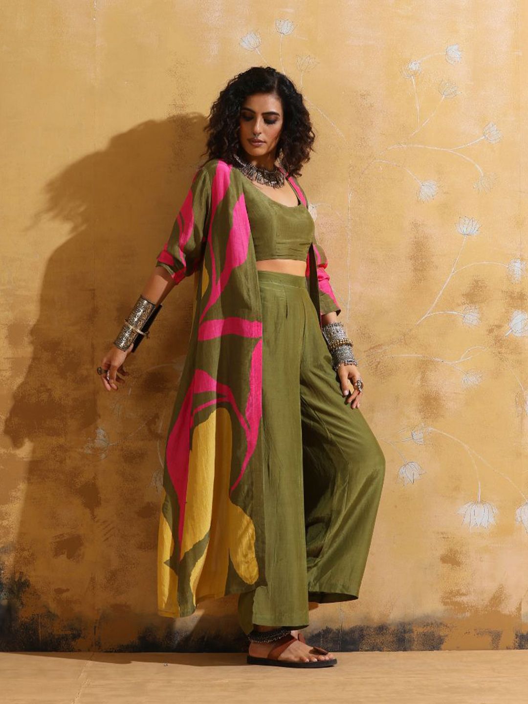 printed muslin silk top jacket with trousers co ords printed muslin silk top jacket with trousers co ords