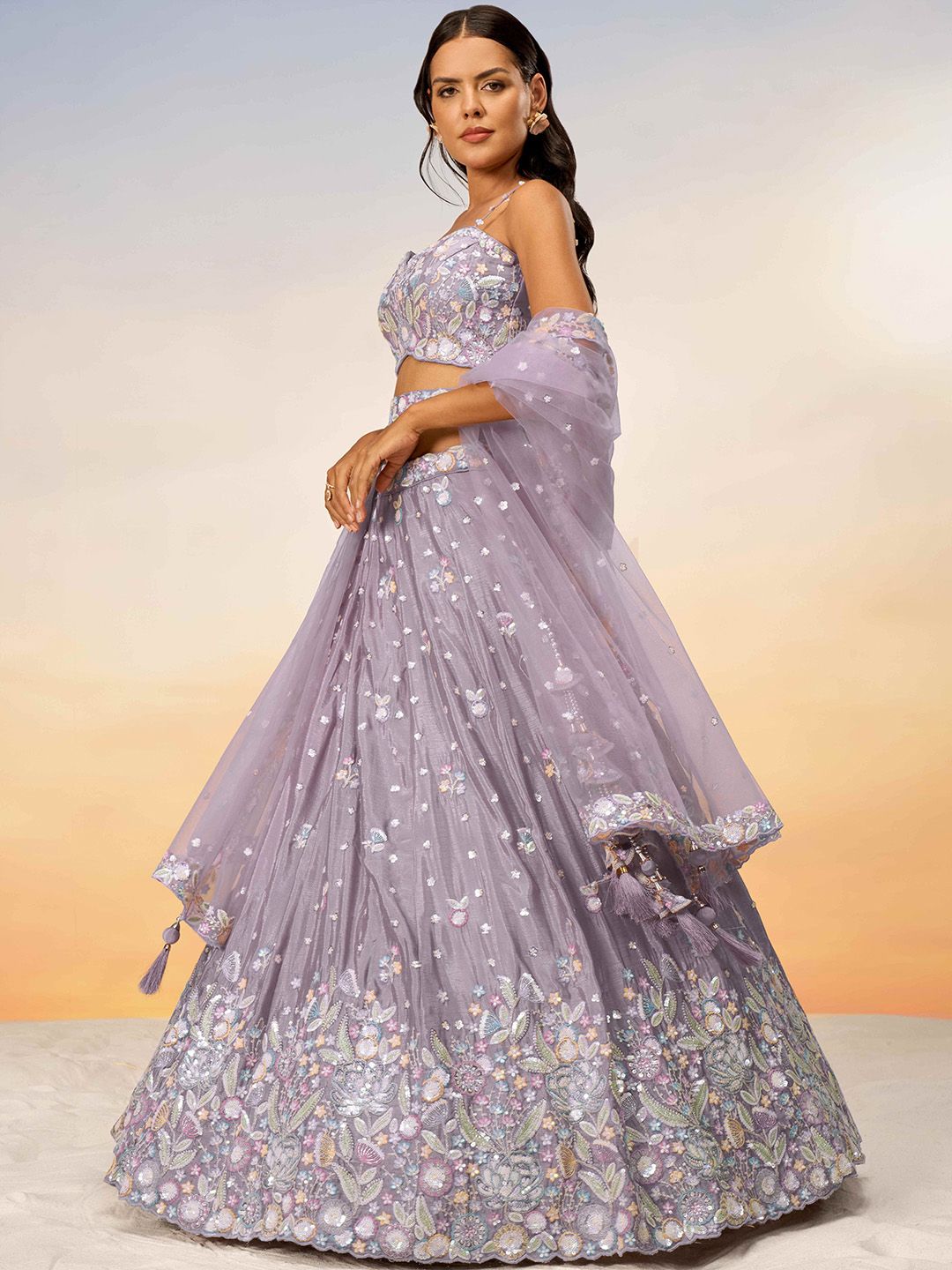 embroidered sequinned semi stitched lehenga & unstitched blouse with dupatta embroidered sequinned semi stitched lehenga & unstitched blouse with dupatta