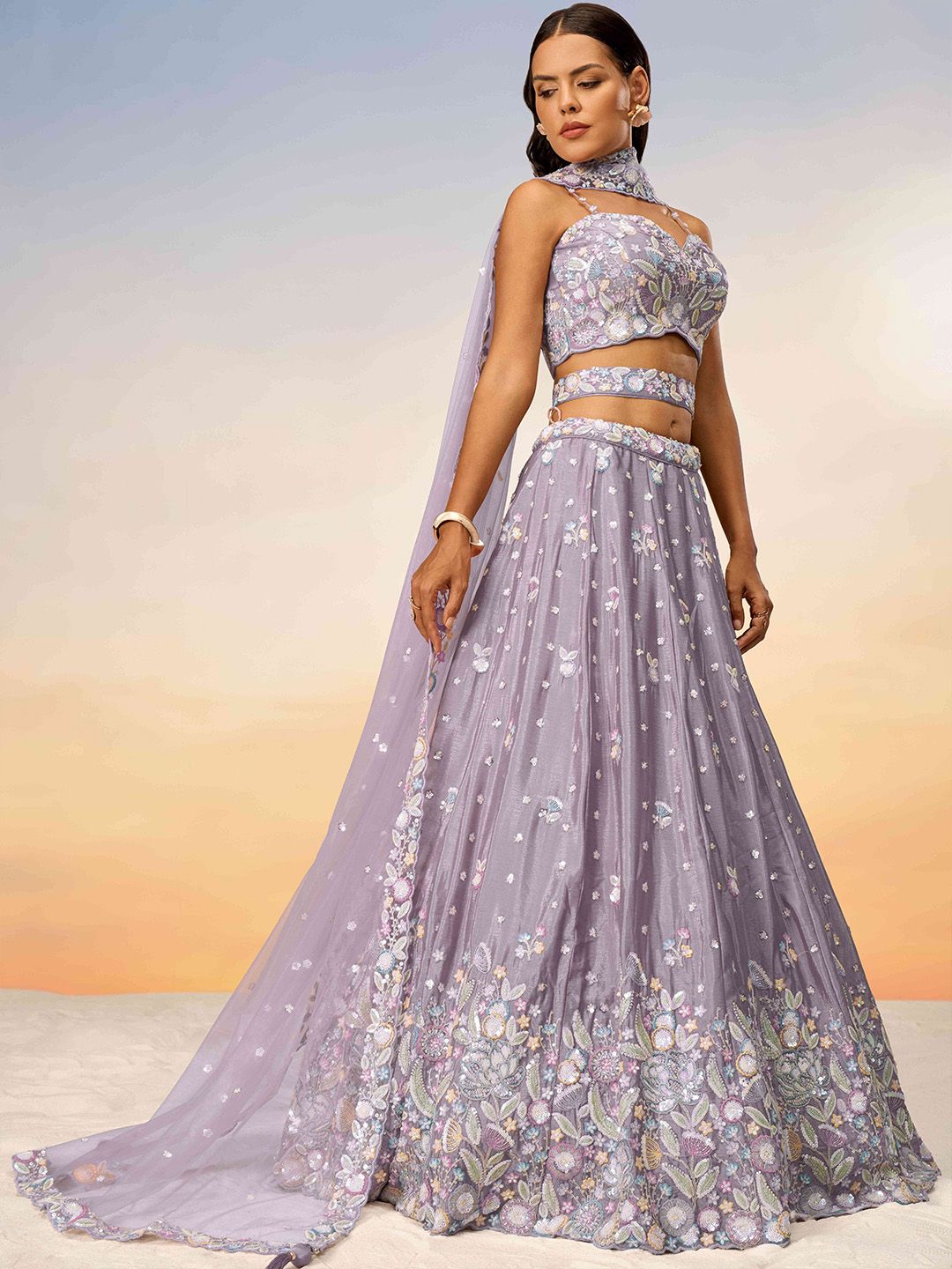 embroidered sequinned semi stitched lehenga & unstitched blouse with dupatta embroidered sequinned semi stitched lehenga & unstitched blouse with dupatta