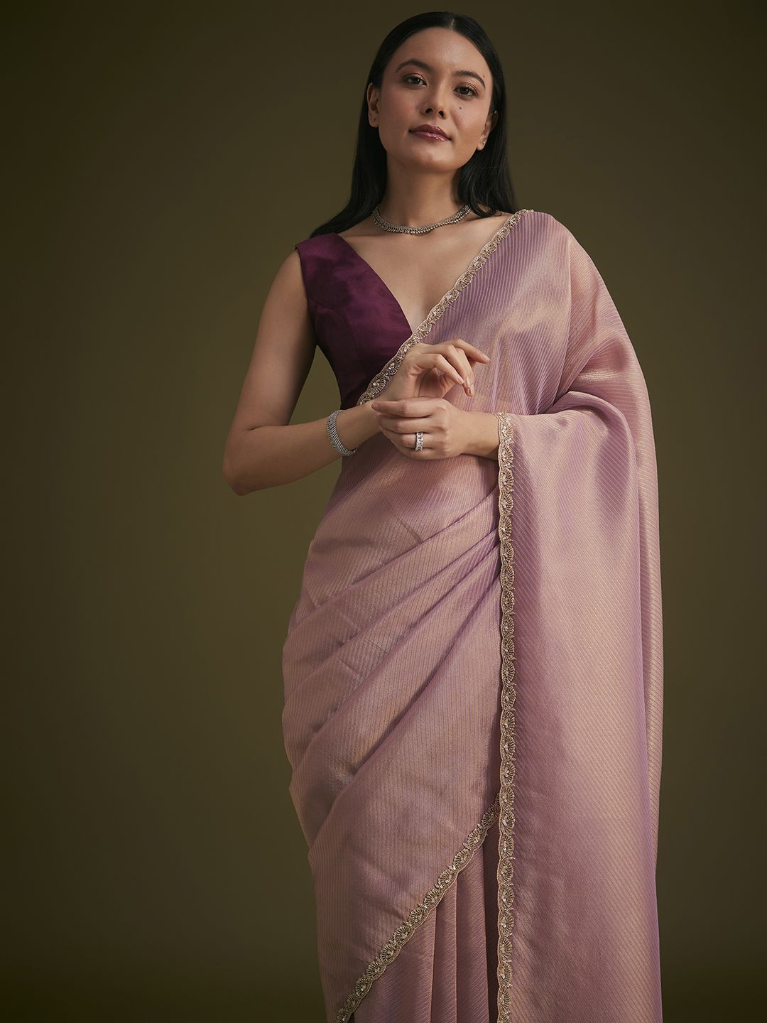 kalki fashion striped sequinned tissue saree with contrast blouse kalki fashion striped sequinned tissue saree with contrast blouse