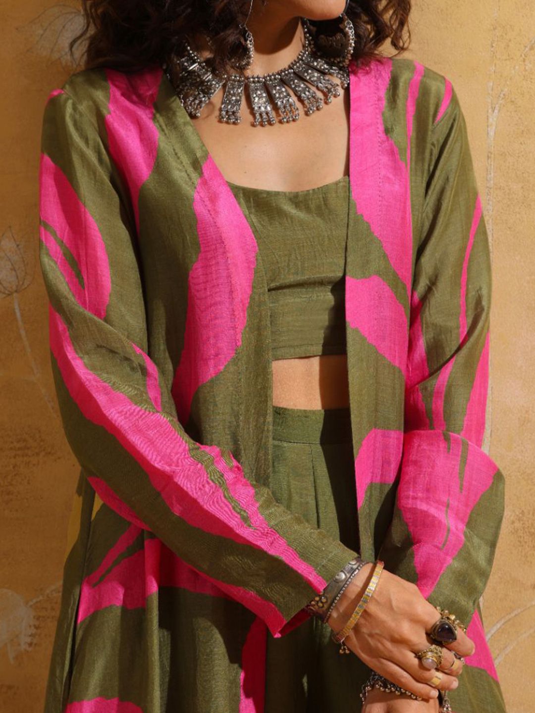 printed muslin silk top jacket with trousers co ords printed muslin silk top jacket with trousers co ords